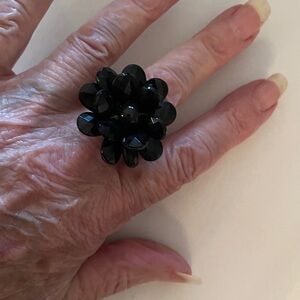 Fun faceted black bead cocktail ring